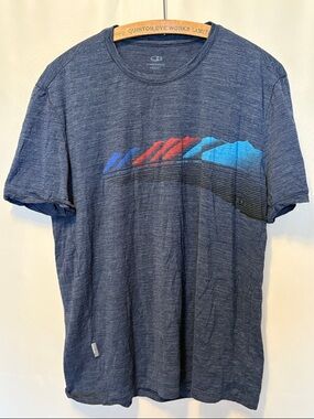 Icebreaker Merino Men's Navy Tee with Blue and Red Geometric Print